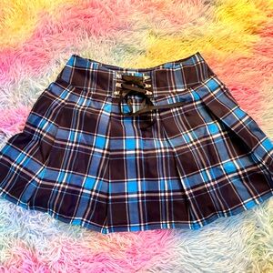 Plaid Print Drawstring Skirt, Sexy Pleated High Waist Mini Skirt